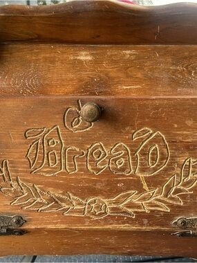 Wooden 'Bread' Box with Carved Script